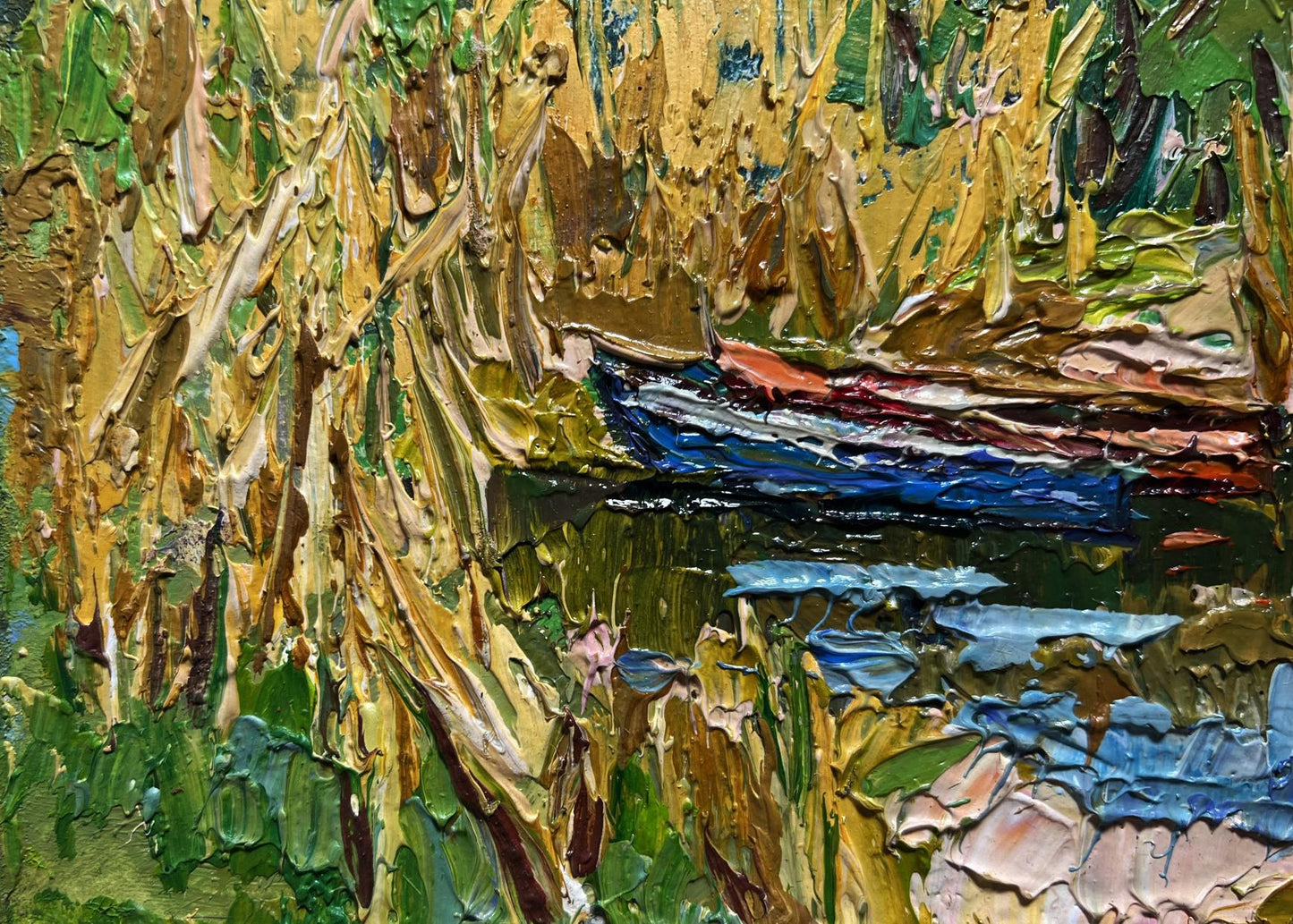 Vibrant impressionist oil painting Boats on the shore by Oleksiy Ivanyuk