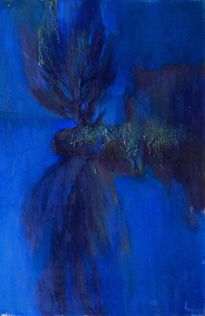 Abstract blue oil painting Fog on the Lake by Natalia Korf-Ivaniuk