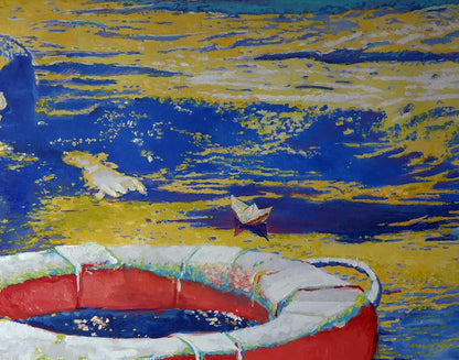 Oil painting Lifebuoy in the sea Anatoly Varvarov