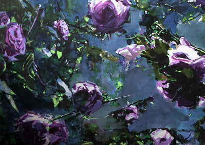 Vibrant purple roses with lush green foliage by Ed Potapenkov oil painting