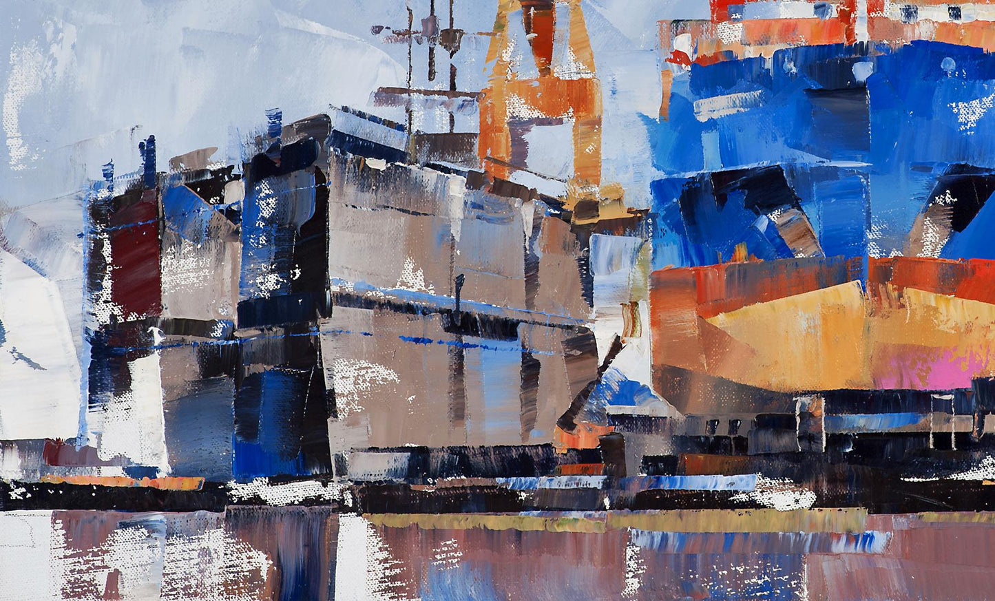 Abstract oil painting Cargo ship Eileen C by Volodymyr Gluhomanyuk