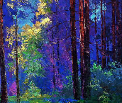 Vibrant impressionist forest oil painting by Boris Serdyuk with bold brushstrokes