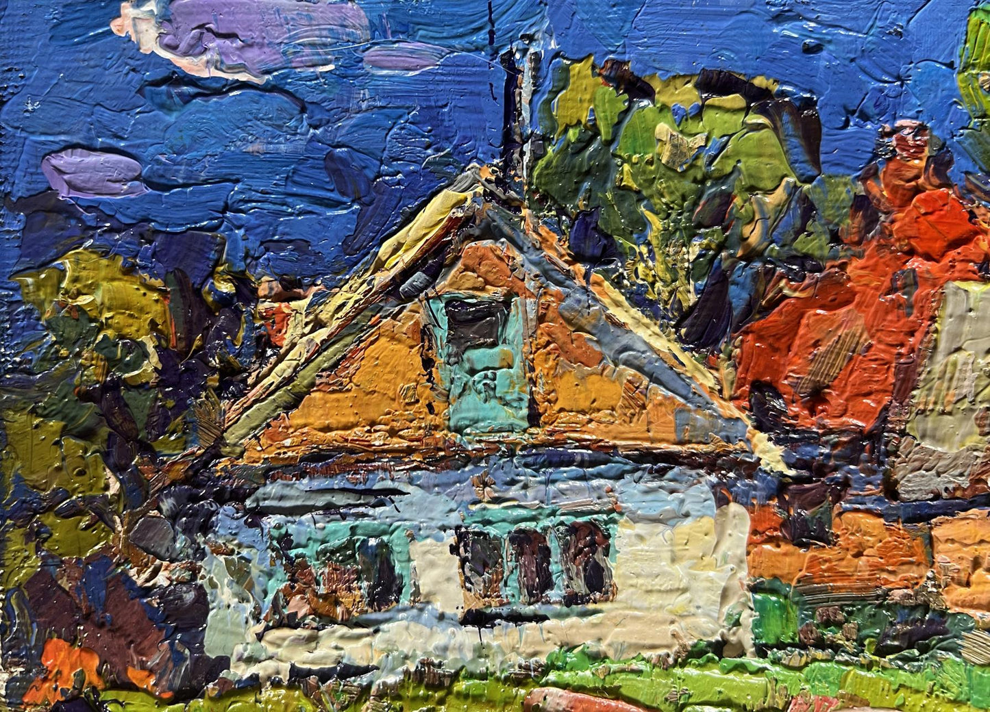 Oil painting Sunny day in the village by Oksana Ivanyuk rustic house