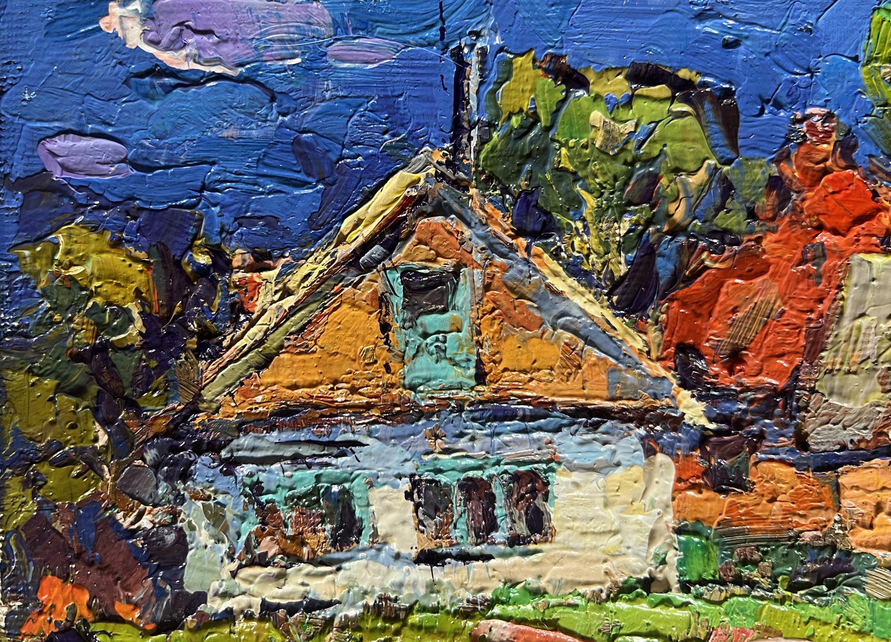 Oil painting Sunny day in the village by Oksana Ivanyuk rustic house