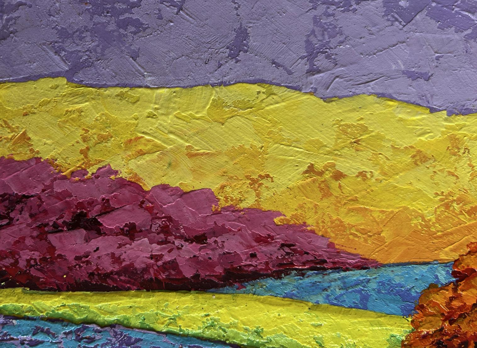 Vibrant oil painting Work in the autumn field V. Zadorozhnya with purple sky