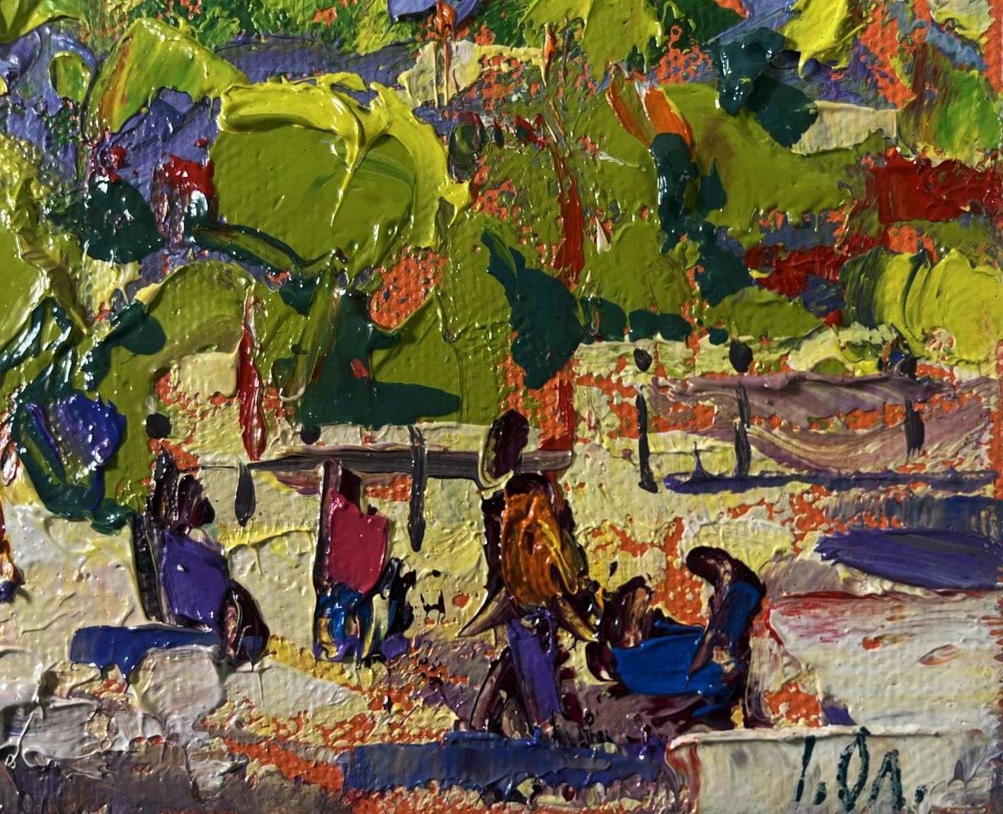 Vibrant impressionist oil painting Spring city in shade of trees by Oleksiy Ivanyuk