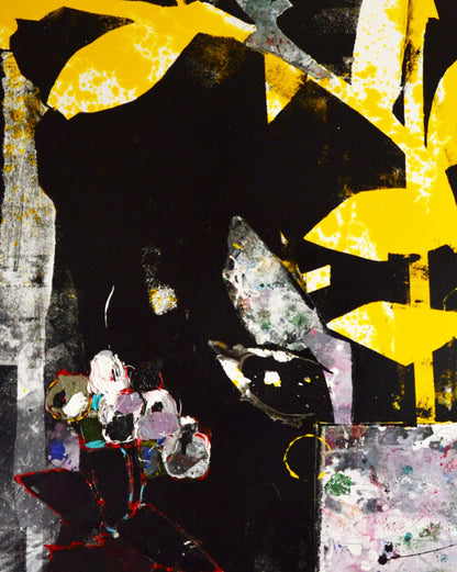 Abstract yellow black expressionist oil painting by Natalia Korf-Ivaniuk