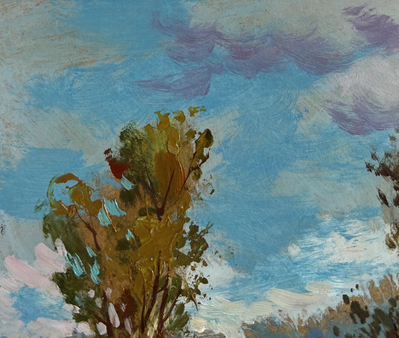 Oil painting Rain is coming by Yuriy Suprunchuk: autumn tree, stormy sky