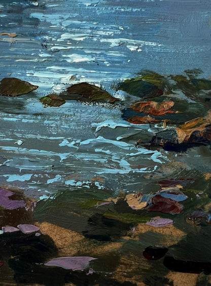 Textured oil painting of sailboat on river by Yuriy Suprunchuk coastal scene