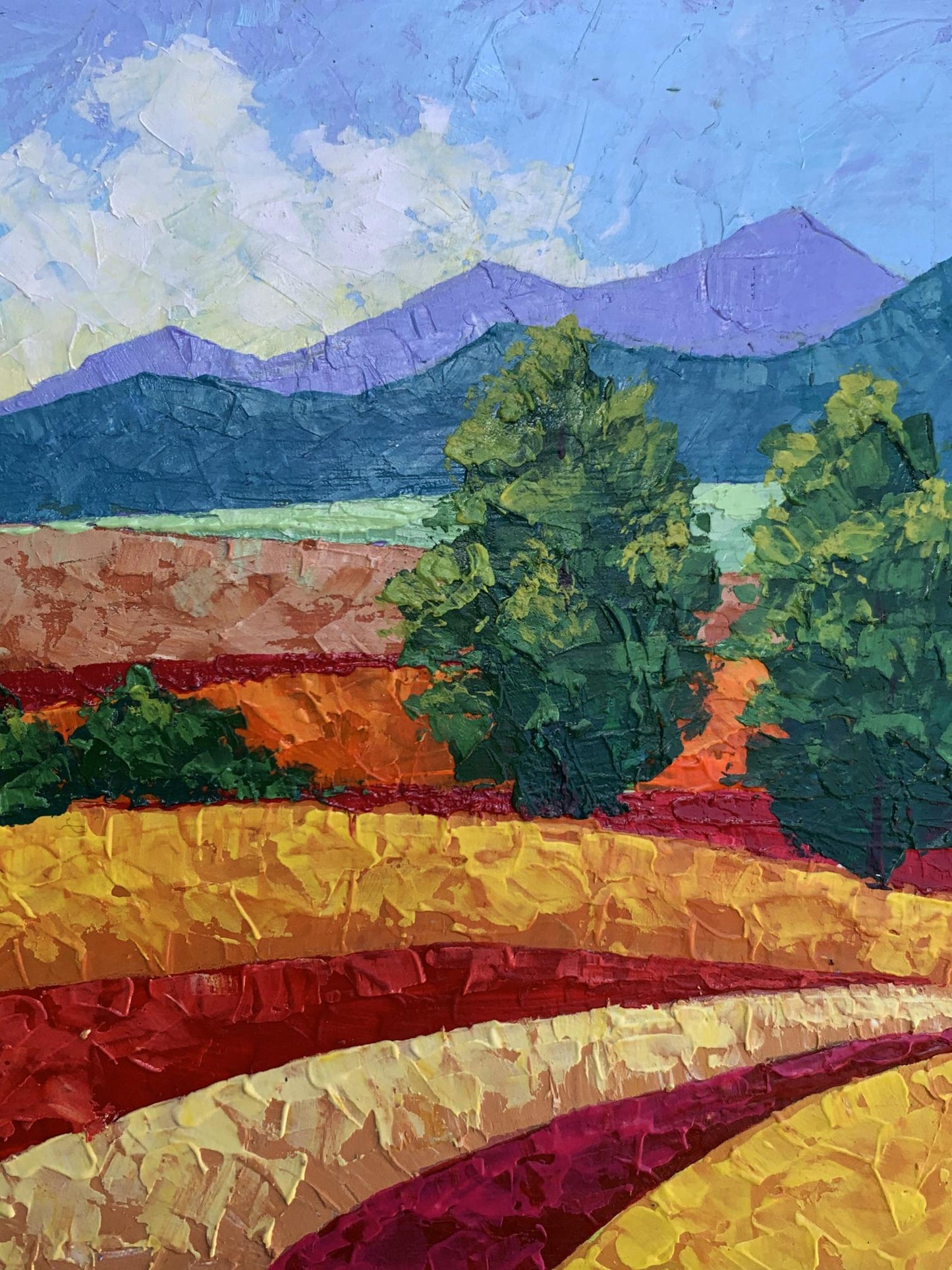 Vibrant impressionist oil painting Clear sunny day in mountains by V. Zadorozhnya