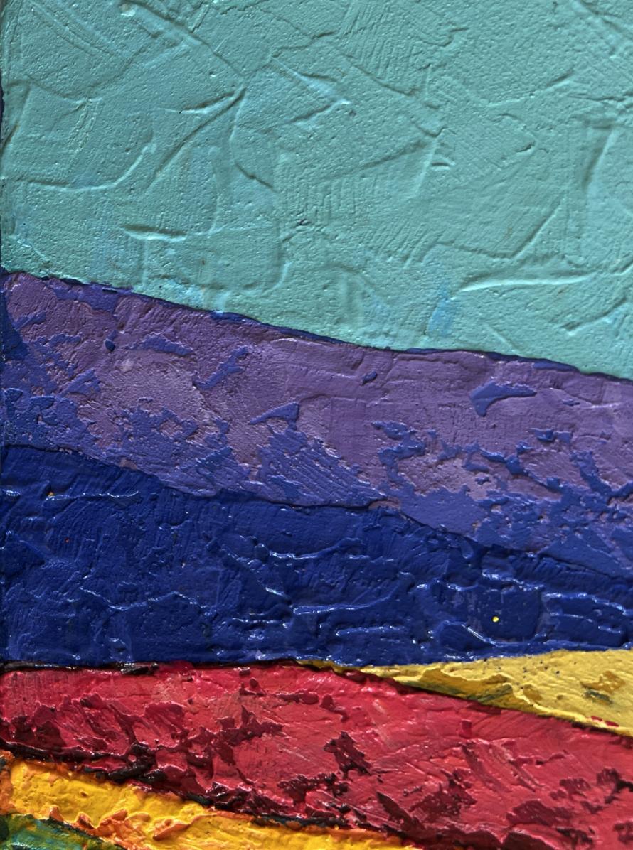 Textured abstract oil painting by V. Zadorozhnya with teal bands