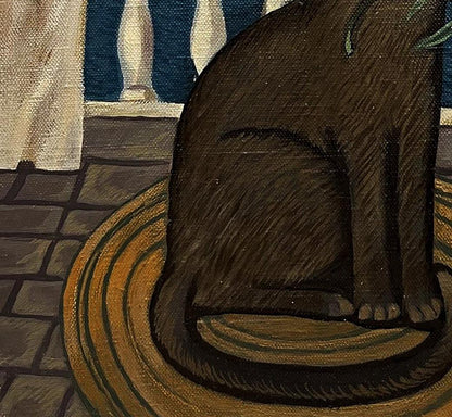 Oil painting Kitty by Yana Pervyakova: dark brown textured cat figurine
