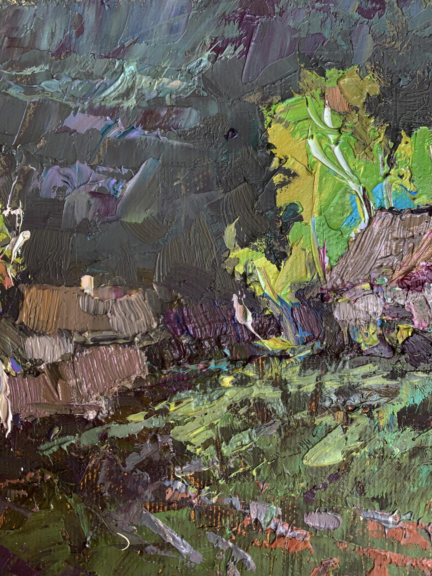 Oil painting Before the Storm by Oksana Ivanyuk with textured impasto greens