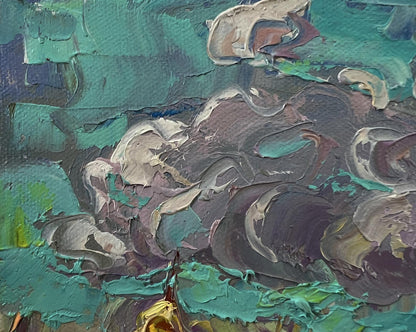 Oil painting Cloudy horizon by Oleksiy Ivanyuk with teal textured brushstrokes