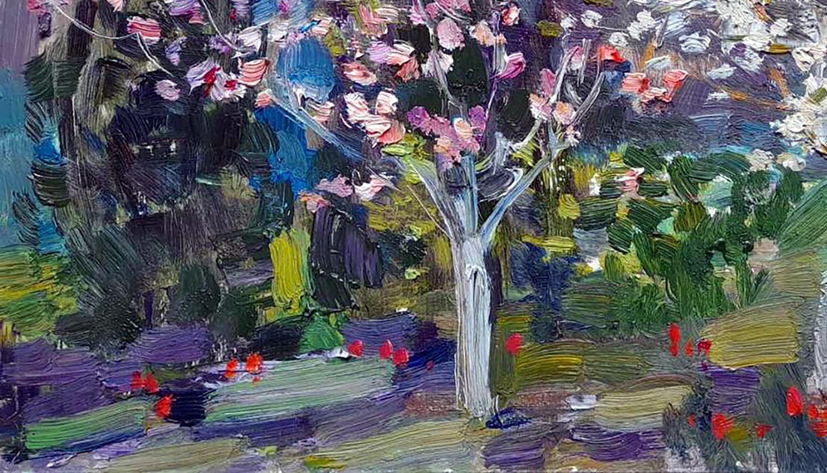 Oil Painting Spring Flowers Nature Landscape 