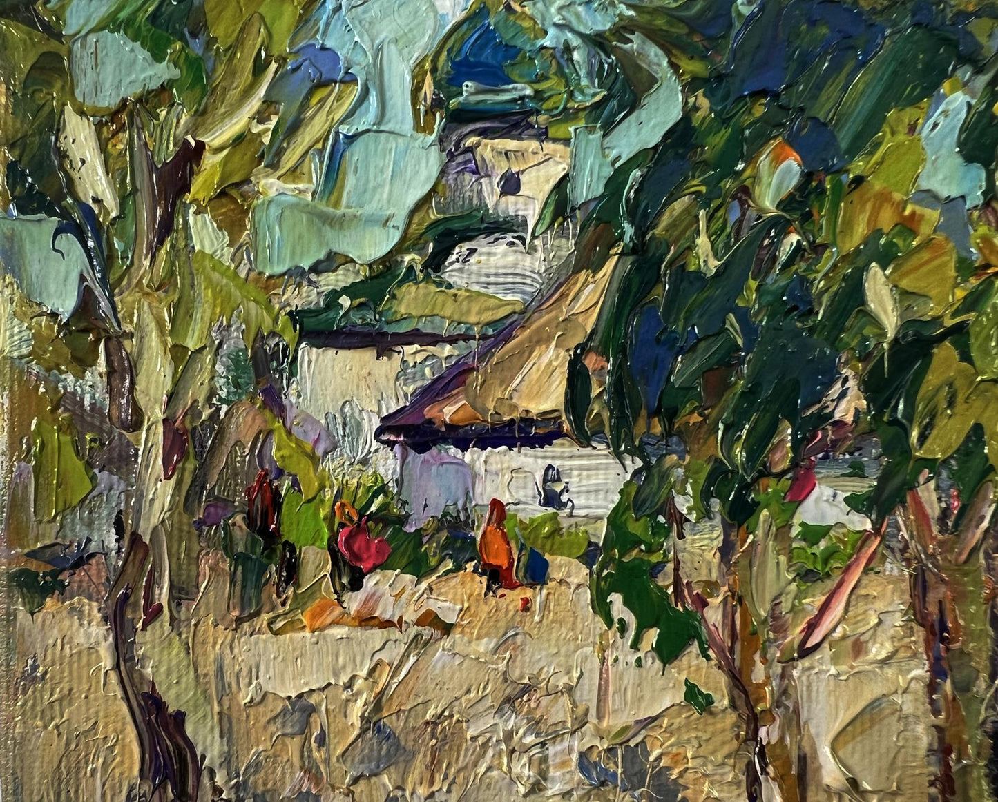 Vibrant impressionist oil painting Summer day in the village by Oksana Ivanyuk