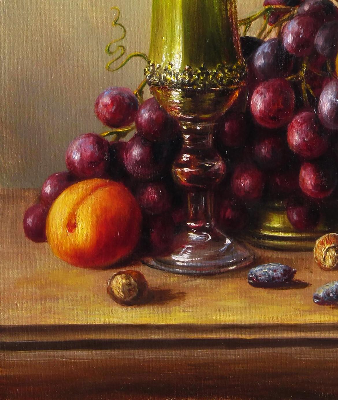 Oil painting The fleetingness of beauty by Valeriy Bulat with ornate golden wine glass