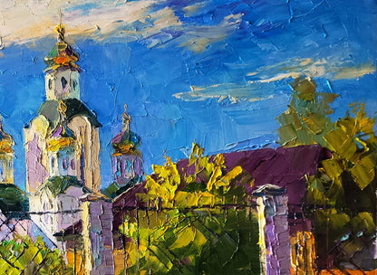 Vibrant impressionist oil painting of Sunny day church by Boris Serdyuk
