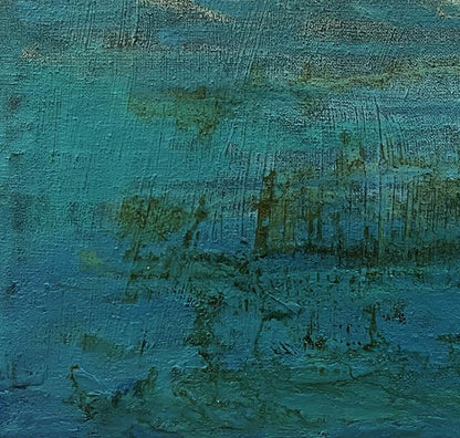 Abstract teal blue oil painting Eternal by Serhiy Kovalev with brushstrokes