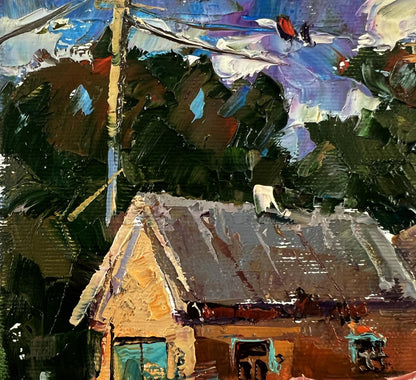 Oil painting of rustic village street house by Oleksiy Ivanyuk