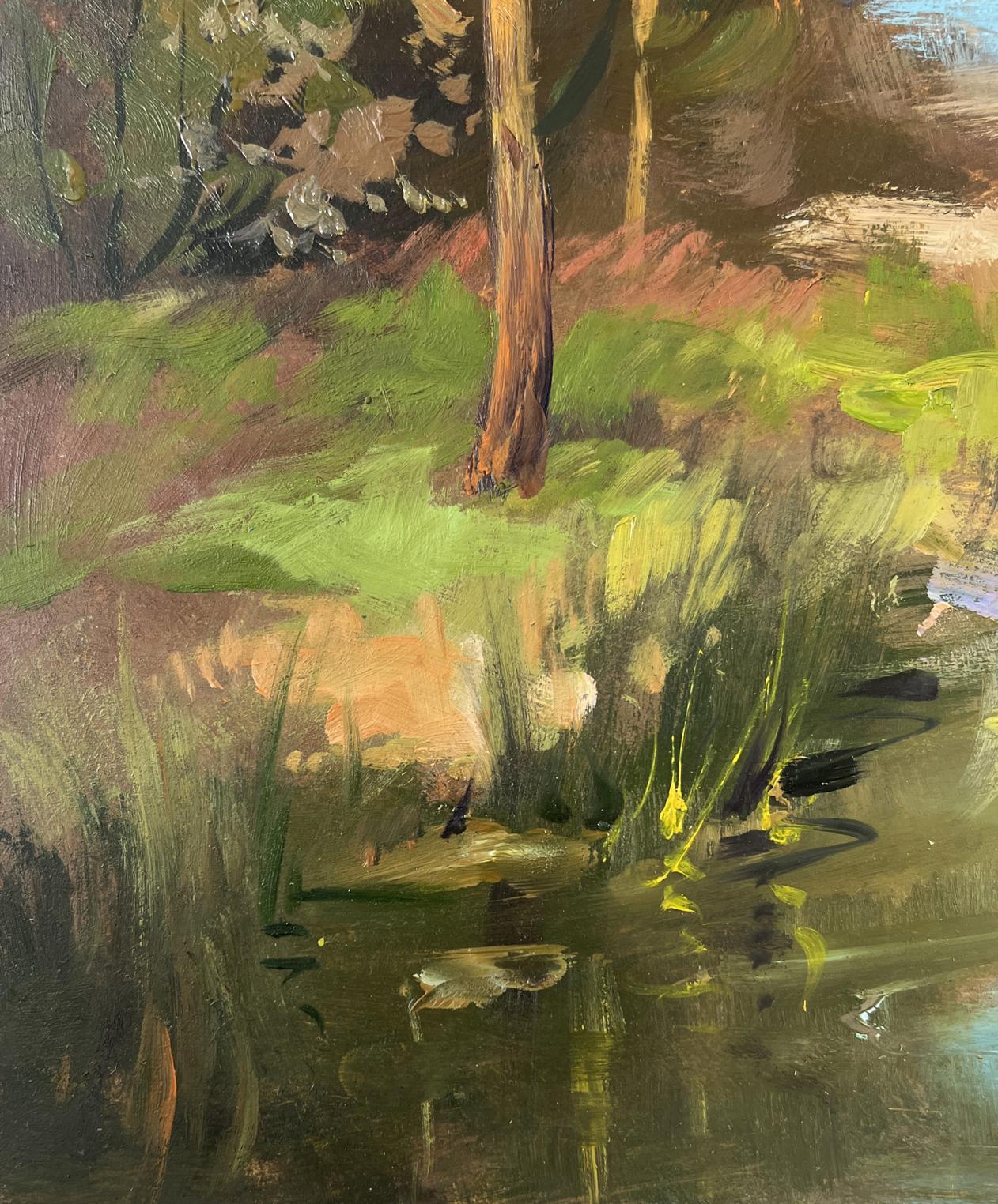 Oil painting The sun and the riverbank by Yuriy Suprunchuk textured forest stream