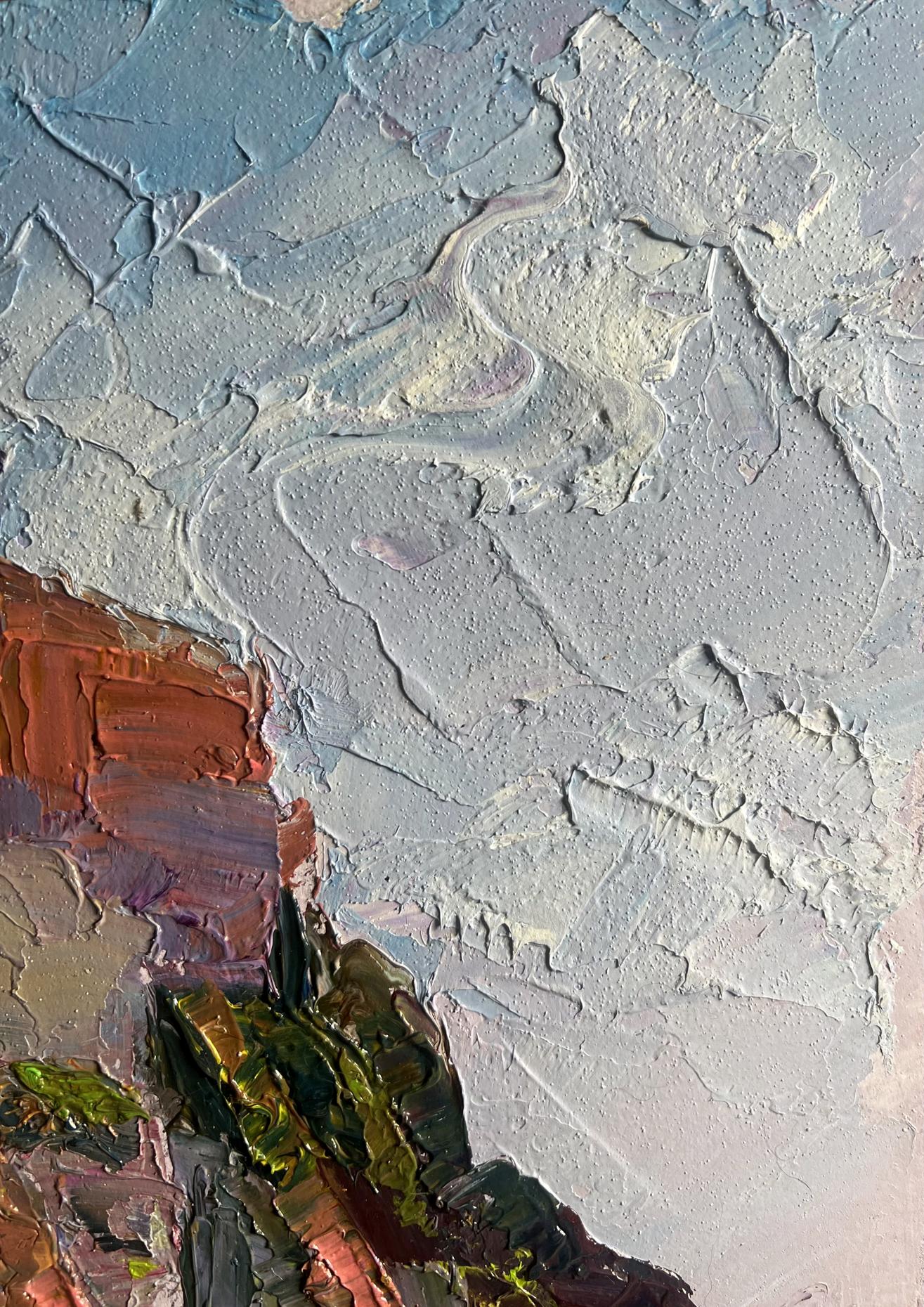 Oil painting Fortress by the Sea by Boris Serdyuk in muted blues
