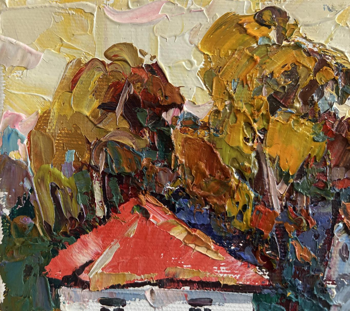 Oil painting Autumn yellow sunset by Oleksiy Ivanyuk, vibrant autumnal hues