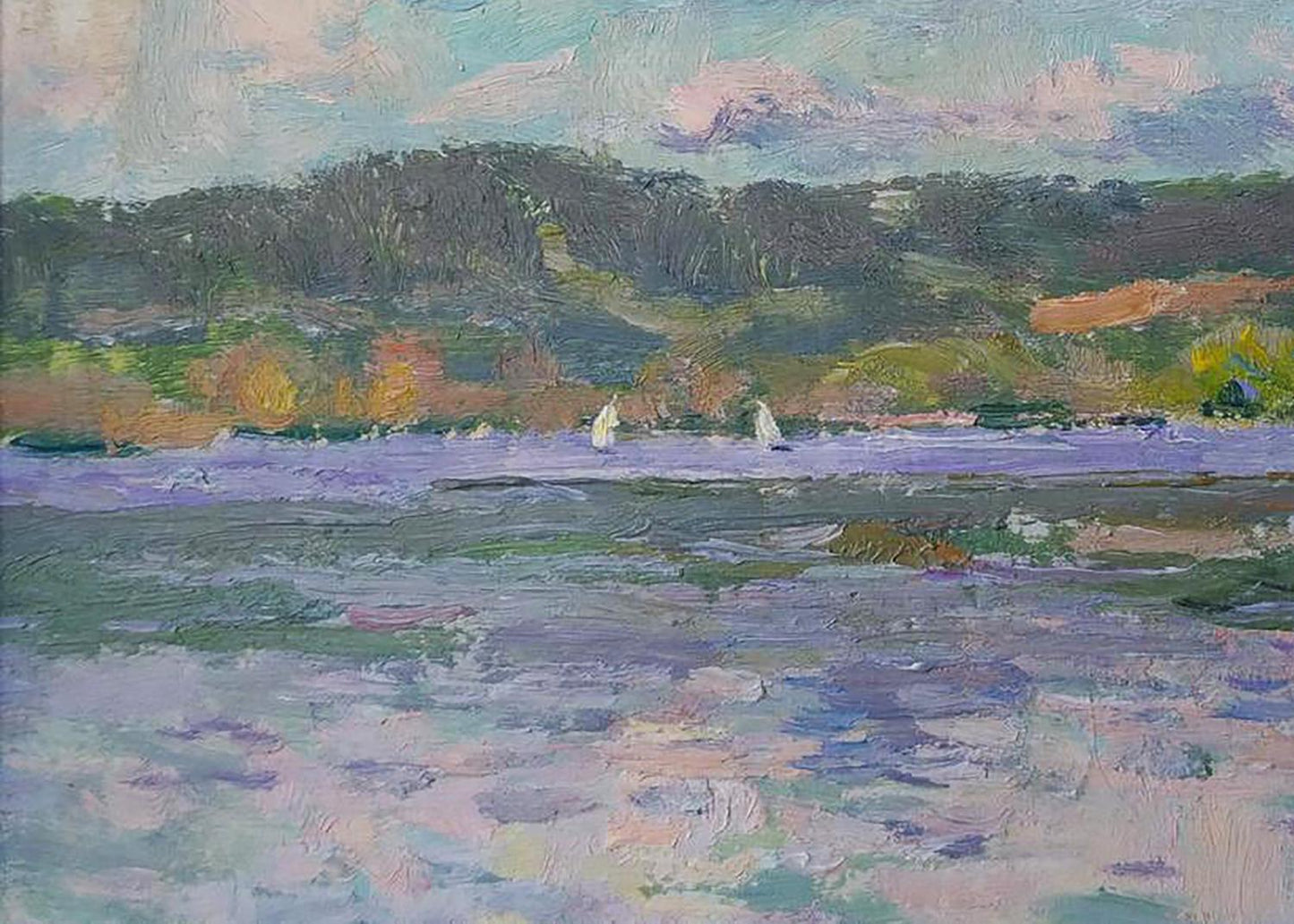 Serene impressionistic oil painting Reservoir by Yury Konovalov