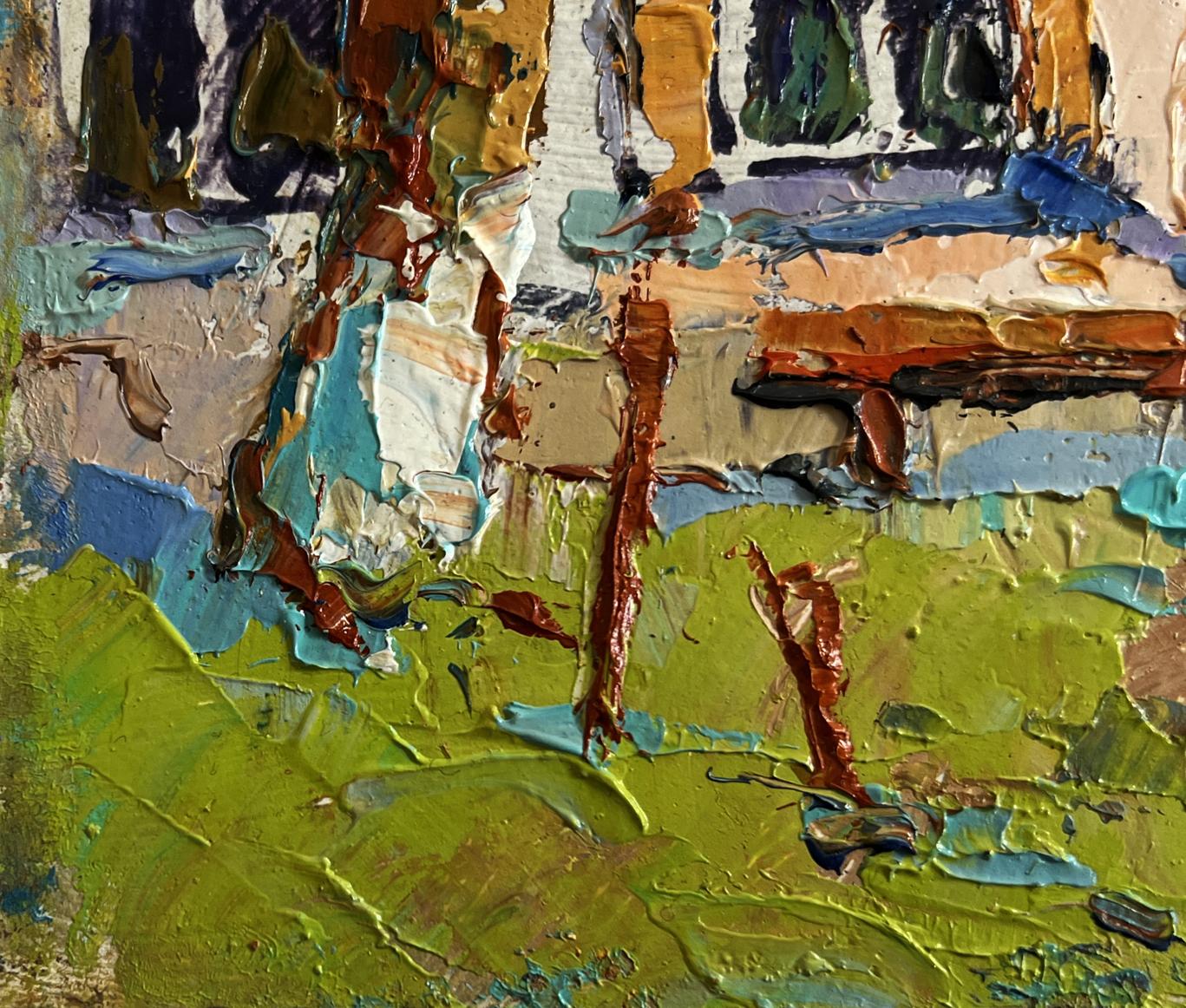 Oil painting Village courtyard by Oksana Ivanyuk with vibrant impasto strokes
