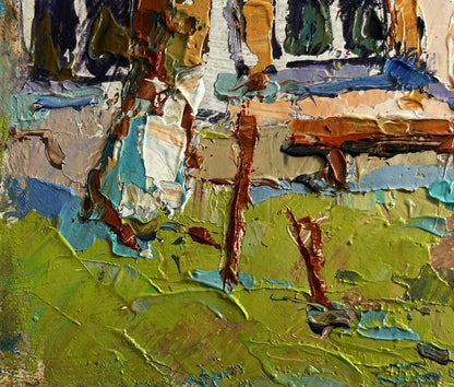 Oil painting Village courtyard by Oksana Ivanyuk with vibrant impasto strokes
