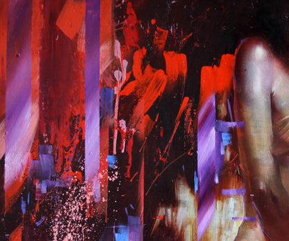 Oil painting Warm night by Alexander Dobrodiy with bold red purple blue strokes