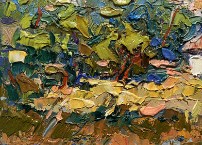Vibrant oil painting There is a village under the mountain by Oleksiy Ivanyuk