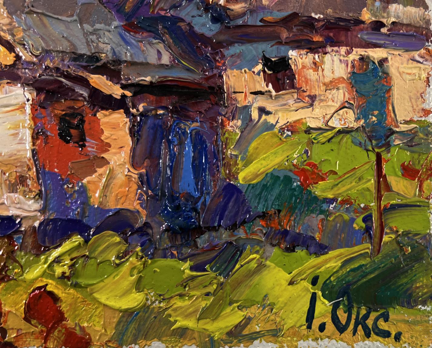 Vibrant impressionist oil painting Village under the summer sky by Oksana Ivanyuk