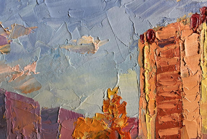 Oil painting Early morning in the city by Boris Serdyuk, impasto urban skyline