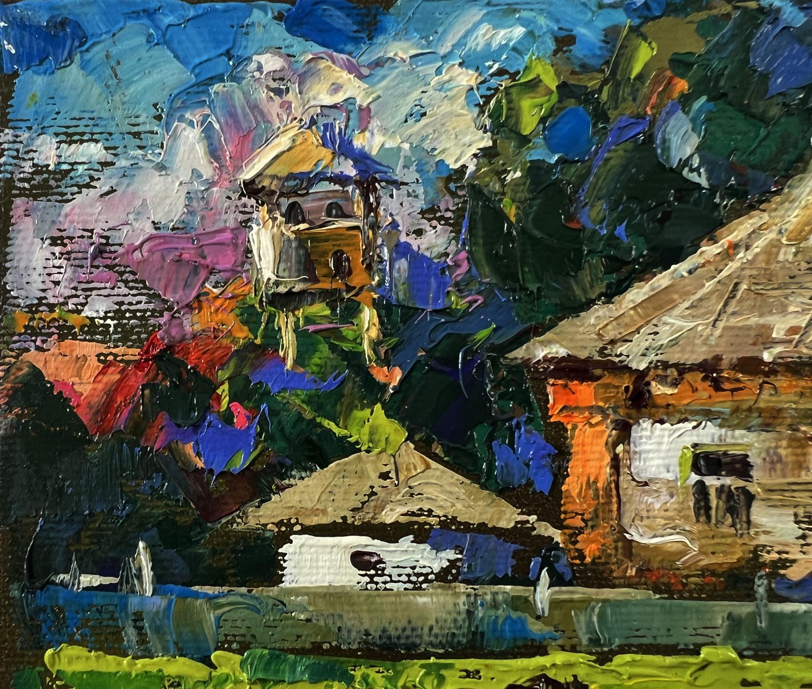 Vibrant impressionist oil painting Quiet village life by Oksana Ivanyuk