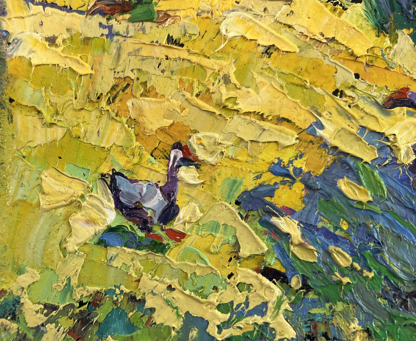 Oil painting A day filled with summer by Oleksiy Ivanyuk with purple bird