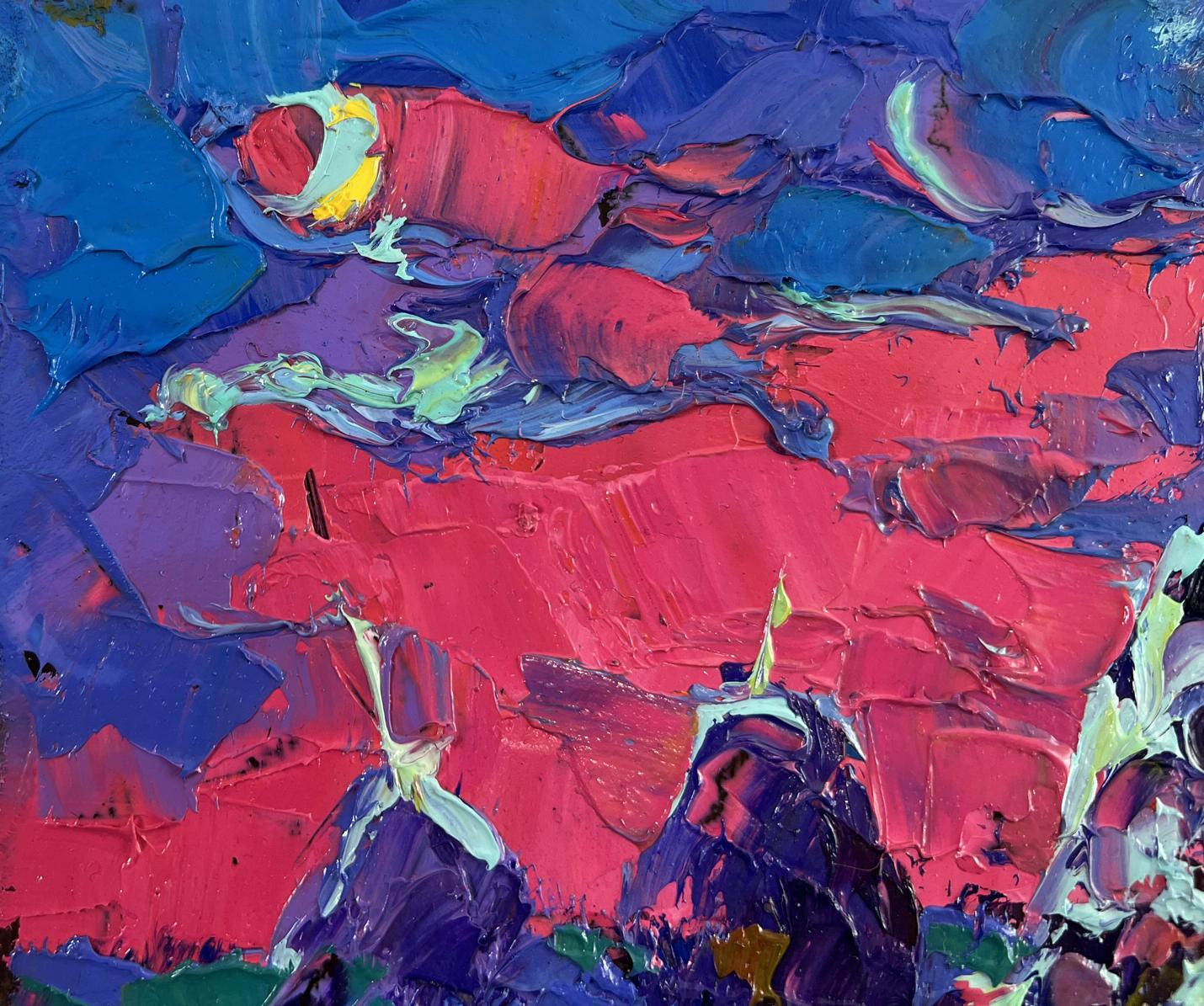 Vibrant moonlit night oil painting by Oleksiy Ivanyuk with bold textured strokes