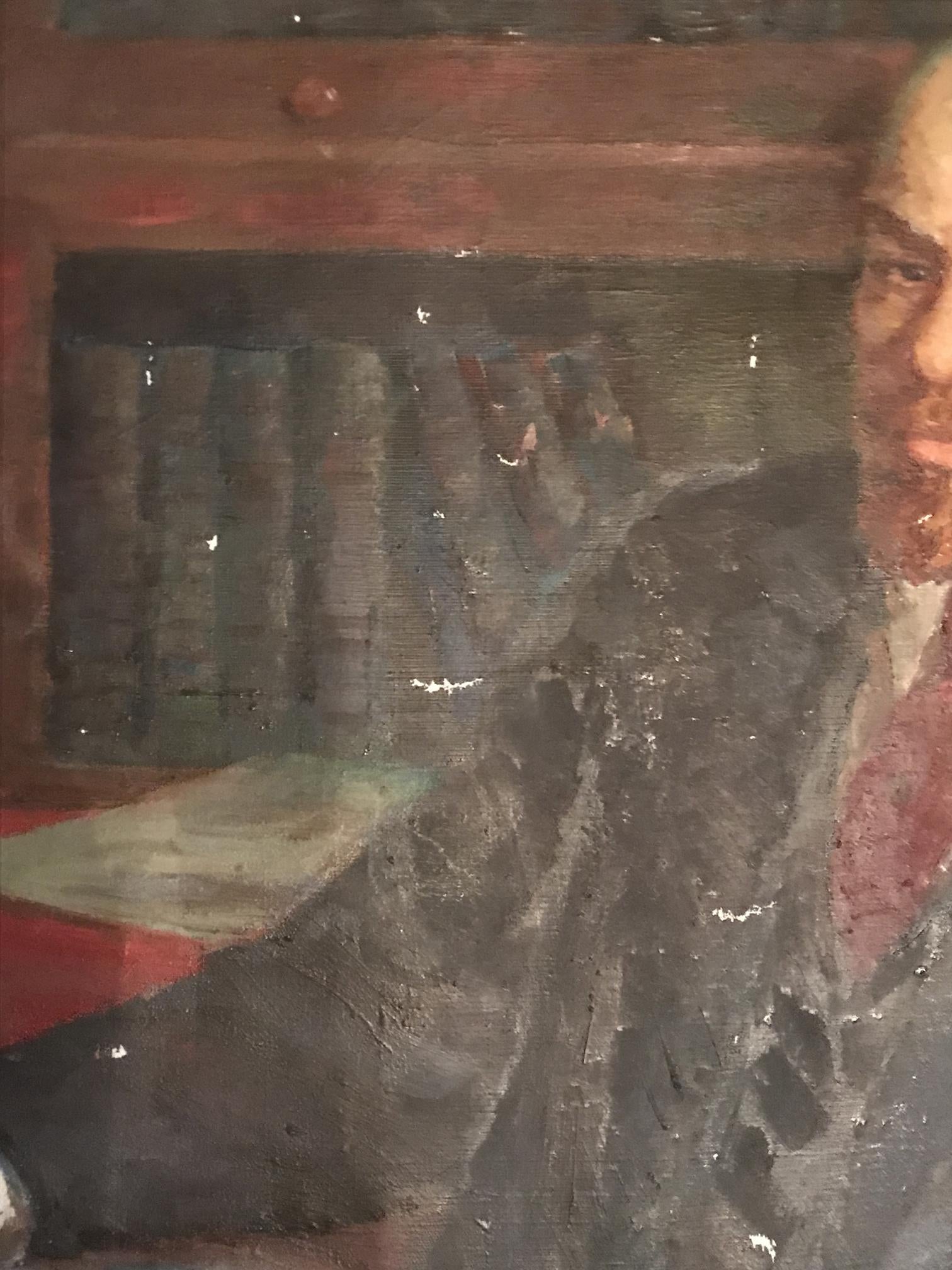 Oil painting of Lenin with newspaper by Fedor Zagorodnyuk