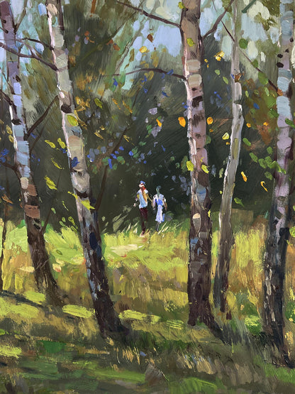 Vibrant impressionist oil painting A walk among the birches by Yuriy Suprunchuk