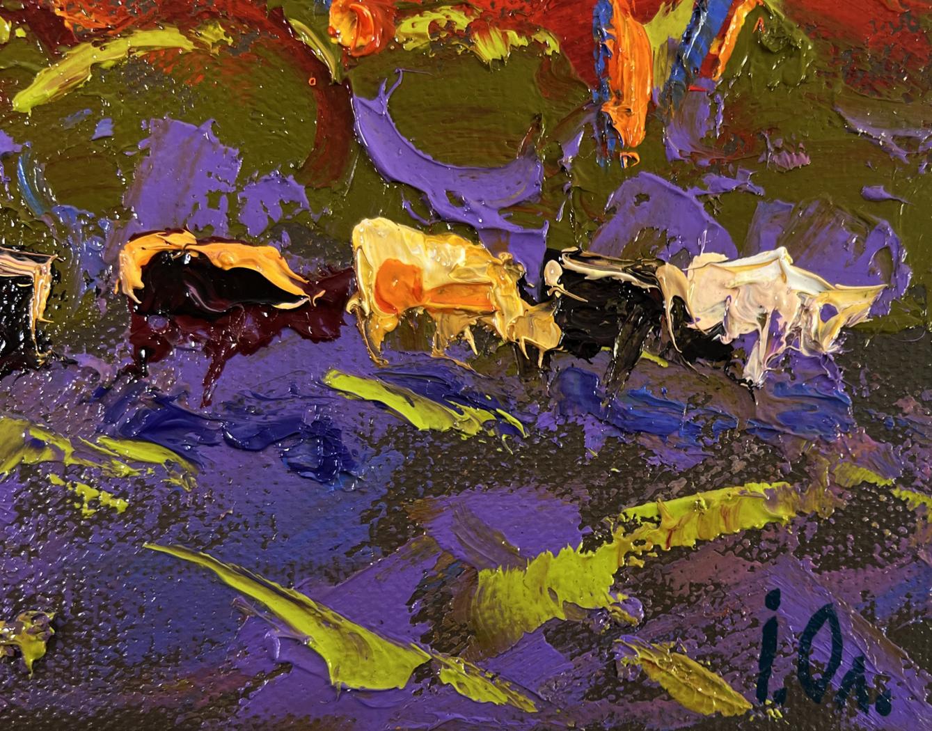 Vibrant Evening Sky oil painting by Oleksiy Ivanyuk in bold purples and yellows