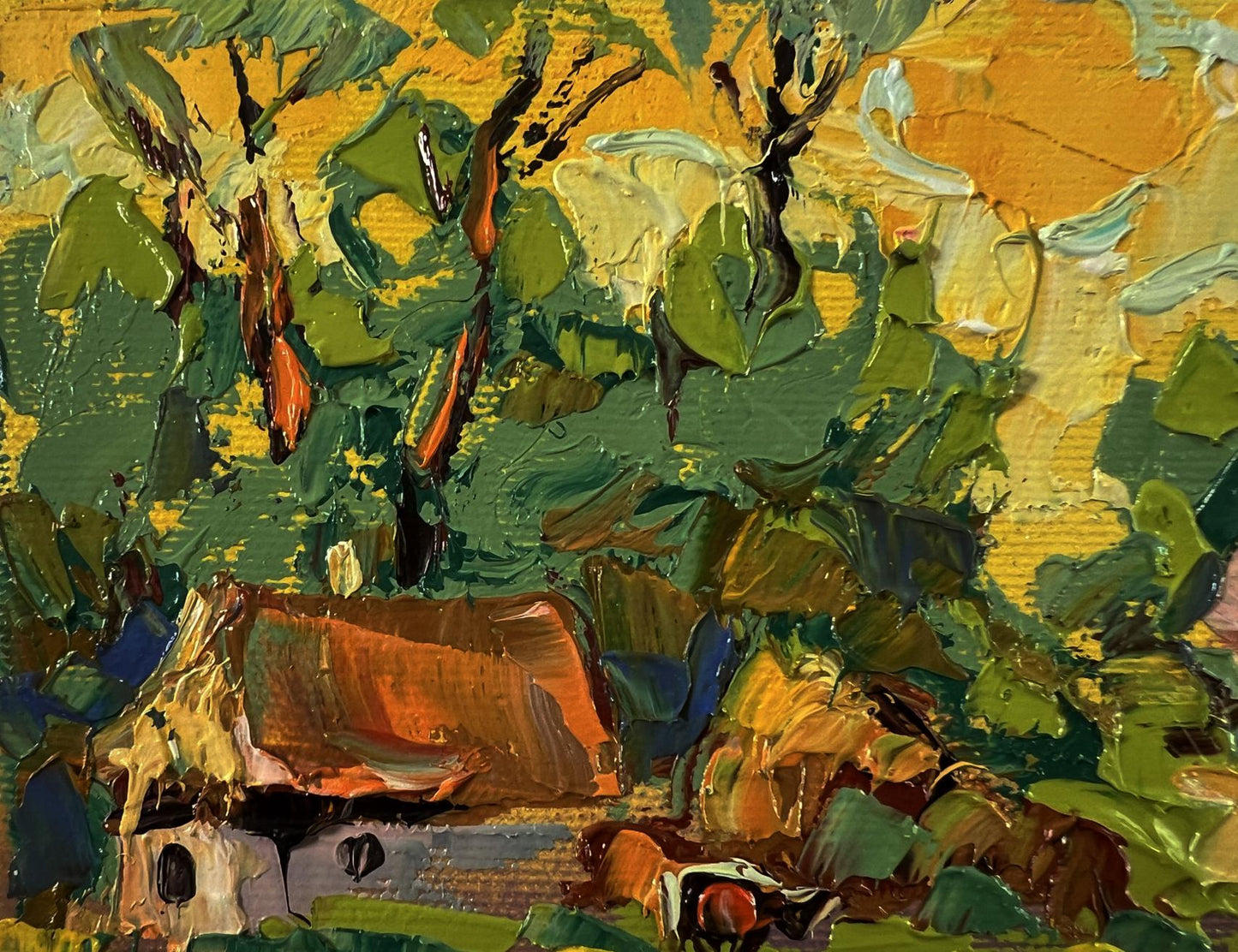 Vibrant impressionist oil painting of sunny country day cottage by Oleksiy Ivanyuk
