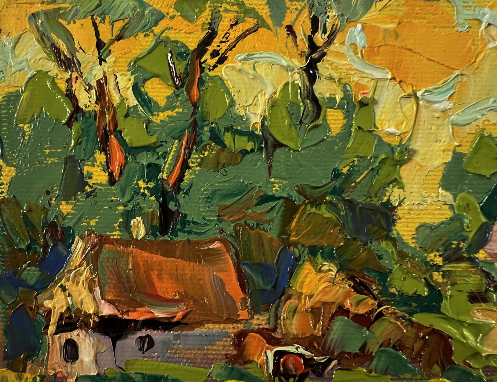 Vibrant impressionist oil painting of sunny country day cottage by Oleksiy Ivanyuk