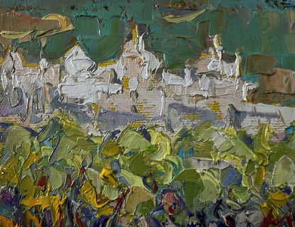 Oil painting Road outside the city by Oleksiy Ivanyuk, textured impasto landscape