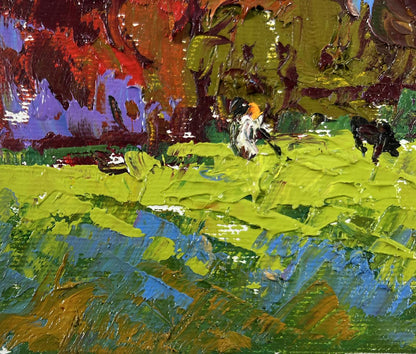 Vibrant impressionist oil painting of cows on meadow by Oleksiy Ivanyuk