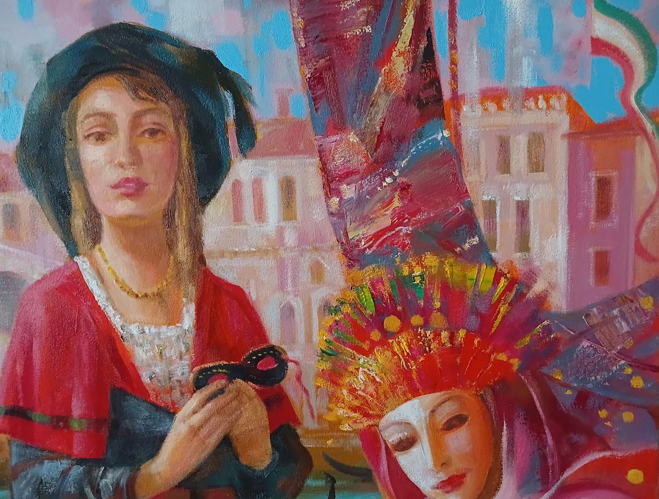 Abstract oil painting Carnival in Venice by Anatoly Tarabanov with masks