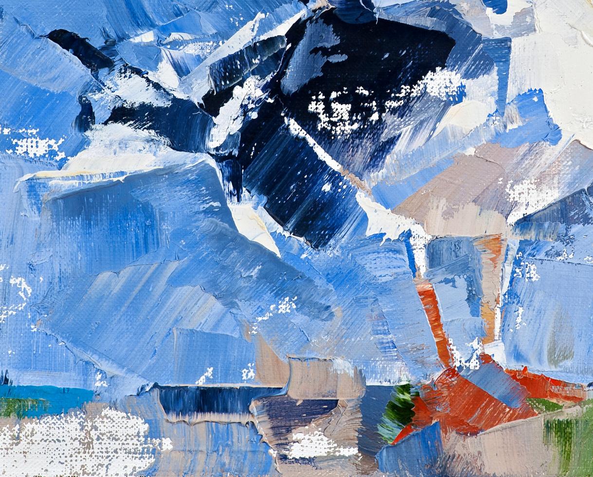 Oil painting Lonely bird by Volodymyr Gluhomanyuk with bold blue strokes