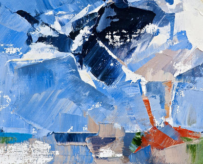 Oil painting Lonely bird by Volodymyr Gluhomanyuk with bold blue strokes