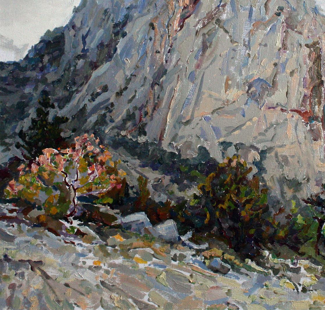 Oil painting of rocky mountain slope by Leonid Pavlenko
