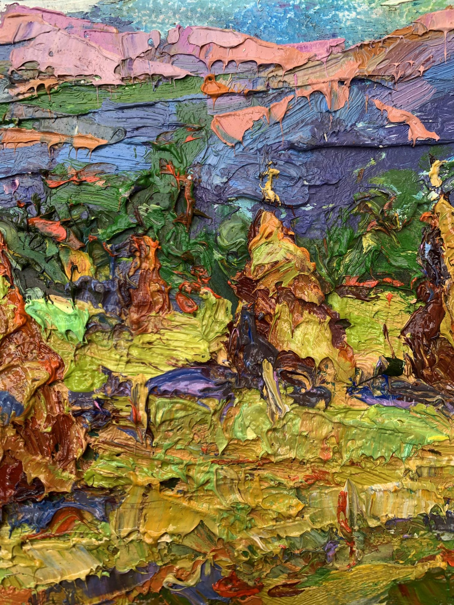 Vibrant impressionist oil painting of mountain fields by Ivanyuk Oleksiy