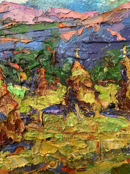 Vibrant impressionist oil painting of mountain fields by Ivanyuk Oleksiy